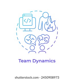 Team dynamics blue gradient concept icon. Hackathon challenge. Conflict management. Round shape line illustration. Abstract idea. Graphic design. Easy to use in promotional materials