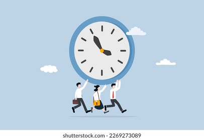 Team with effective time management, collaboration to prioritize tasks, set clear deadlines, and maximize productivity concept, Colleagues running together with holding timer clock. 