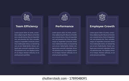 Team efficiency, Performance and Employee Growth vector banners with line icons