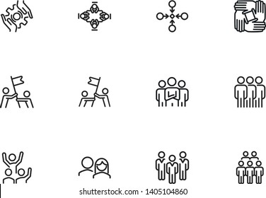 Team Effort Line Icon Set. Group, Flag, Meeting. Teamwork Concept. Can Be Used For Topics Like Business, Partnership, Collaboration, Unity