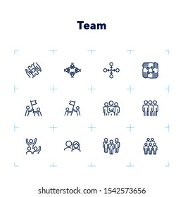 Team effort line icon set. Group, flag, meeting. Teamwork concept. Can be used for topics like business, partnership, collaboration, unity