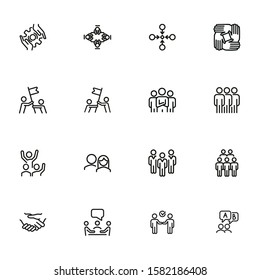 Team effort line icon set. Group, flag, meeting. Teamwork concept. Can be used for topics like business, partnership, collaboration, unity