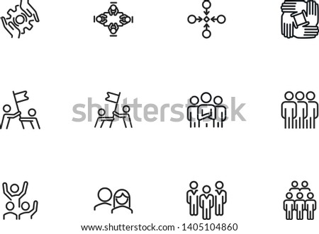 Team effort line icon set. Group, flag, meeting. Teamwork concept. Can be used for topics like business, partnership, collaboration, unity