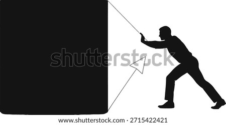 Team effort silhouette vector illustration featuring people pushing large square block for corporate problem solving and collaboration.