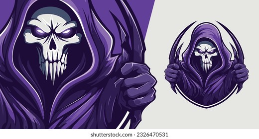 Team Emblem and Patch: Purple Grim Reaper Esport and Sport Mascot Logo Design