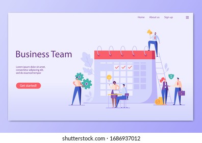 Team of employees making project on time. Successful team. Concept of teamwork, success business, project management, team thinking. Vector illustration in flat design for UI, banner, mobile app