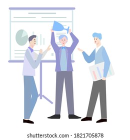 The team of employees worked well and won a prize, vector graphics