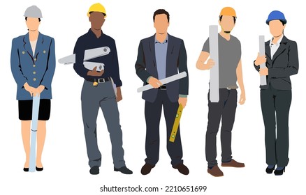 Team of engineers, architect. male and female.