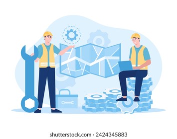 Team of engineers discussing construction problems trending concept flat illustration