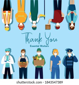 Team essential workers thank you mosaic blue- Vector