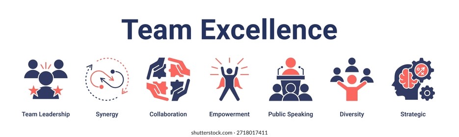 Team Excellence banner web icon vector illustration concept for education with icon of Team Leadership, Synergy, Collaboration, Empowerment, Public Speaking, Diversity.