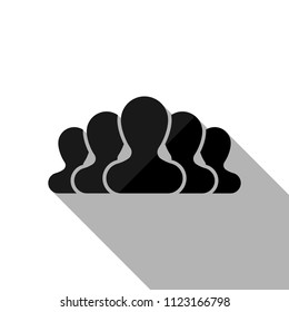 Team, few person. Black object with long shadow on white background