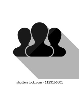 Team, few person. Black object with long shadow on white background