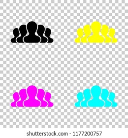 Team, few person. Colored set of cmyk icons on transparent background