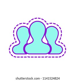 Team, few person. Colored sketch with dotted border on white background