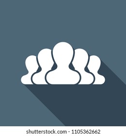 Team, few person. White flat icon with long shadow on background