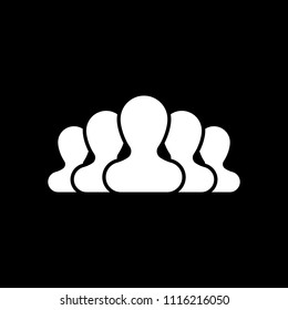Team, few person. White icon on black background. Inversion