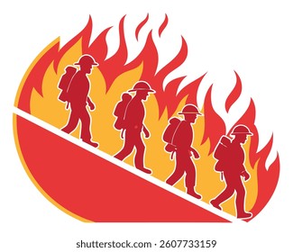 Team of Firefighters Climbing Arrow Through Flames: Symbol of Progress