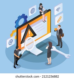 IT team fixing computer 3D isometric vector concept for banner, website, illustration, landing page, flyer, etc