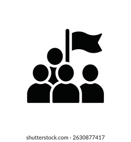 Team with Flag Representing Business Goal Achievement and Success