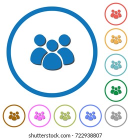 Team flat color vector icons with shadows in round outlines on white background