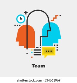 Team Flat Icon. Material Design Illustration Concept. Modern Colorful Web Design Graphics. Premium Quality. Pixel Perfect. Bold LineColor Art. Unusual Artwork Isolated on White. 