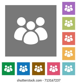 Team flat icons on simple color square backgrounds