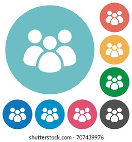 Team flat white icons on round color backgrounds