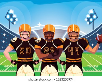 team of football players of rugby , sportsmen with uniform vector illustration design