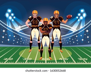 team of football players of rugby , sportsmen with uniform vector illustration design