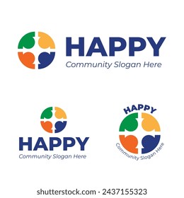 Team of four people logo. Community logo design. colorful, icon, badge, branding, Concept of people group meeting collaboration and great work.Concept for teamwork, training, business Partnership.