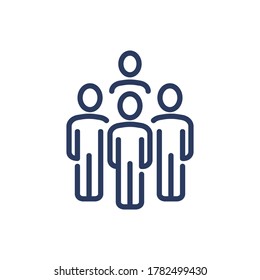 Team of four thin line icon. Work group, staff, professionals isolated outline sign. People, friends, community concept. Vector illustration symbol element for web design and apps