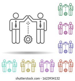 Team, gear, workers in multi color style icon. Simple thin line, outline vector of team work icons for ui and ux, website or mobile application