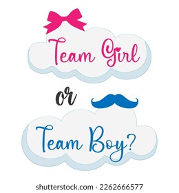 Team girl or team boy? Gender reveal party card, banner vector element design