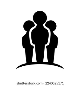 Equipo, grupo de 3 personas, personas, figuras, hombres de pie, gráfico, boceto, contorno, vector, ilustración en color negro, aislado en fondo blanco