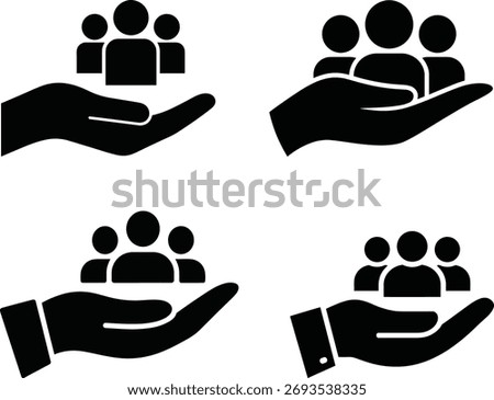 Team group care customer support social insurance protection service icon. Business people care group leadership support insurance service protection vector.