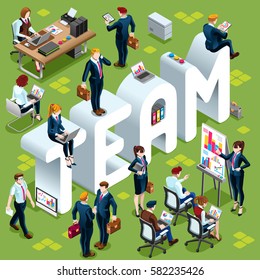 Team Group of Diverse Isometric Business People. 3D meeting infograph crowd with standing walking casual people icon set. Conference handshake hand shake lot collection vector illustration