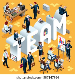 Team Group of Diverse Isometric Business People. 3D meeting infograph crowd with standing walking casual people icon set. Conference handshake hand shake lot collection vector illustration