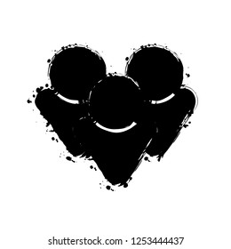 Team group icon. Black ink with splashes on white background