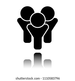 Team group icon. Black icon with mirror reflection on white background