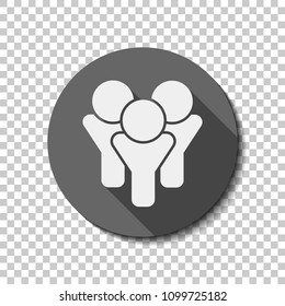 Team group icon. flat icon, long shadow, circle, transparent grid. Badge or sticker style