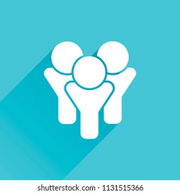 Team group icon. Gray icon with long shadow in bottom left corner on blue background