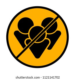 Team group icon. not allowed, black object in warning sign with orange background color