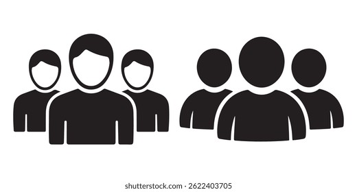 Team and group icon set in black and white silhouette style for business, organization, communication, and community concept design.