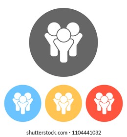 Team group icon. Set of white icons on colored circles