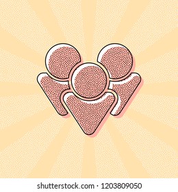 Team group icon. Vintage retro typography with offset printing effect. Dots poster with comics pop art background