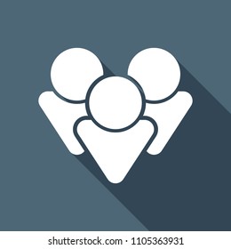 Team group icon. White flat icon with long shadow on background