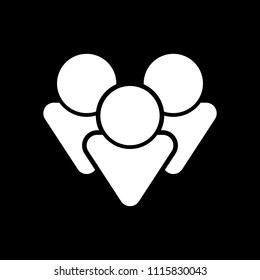 Team group icon. White icon on black background. Inversion