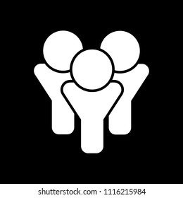 Team group icon. White icon on black background. Inversion
