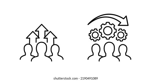Team growth and development icon on white, line vector